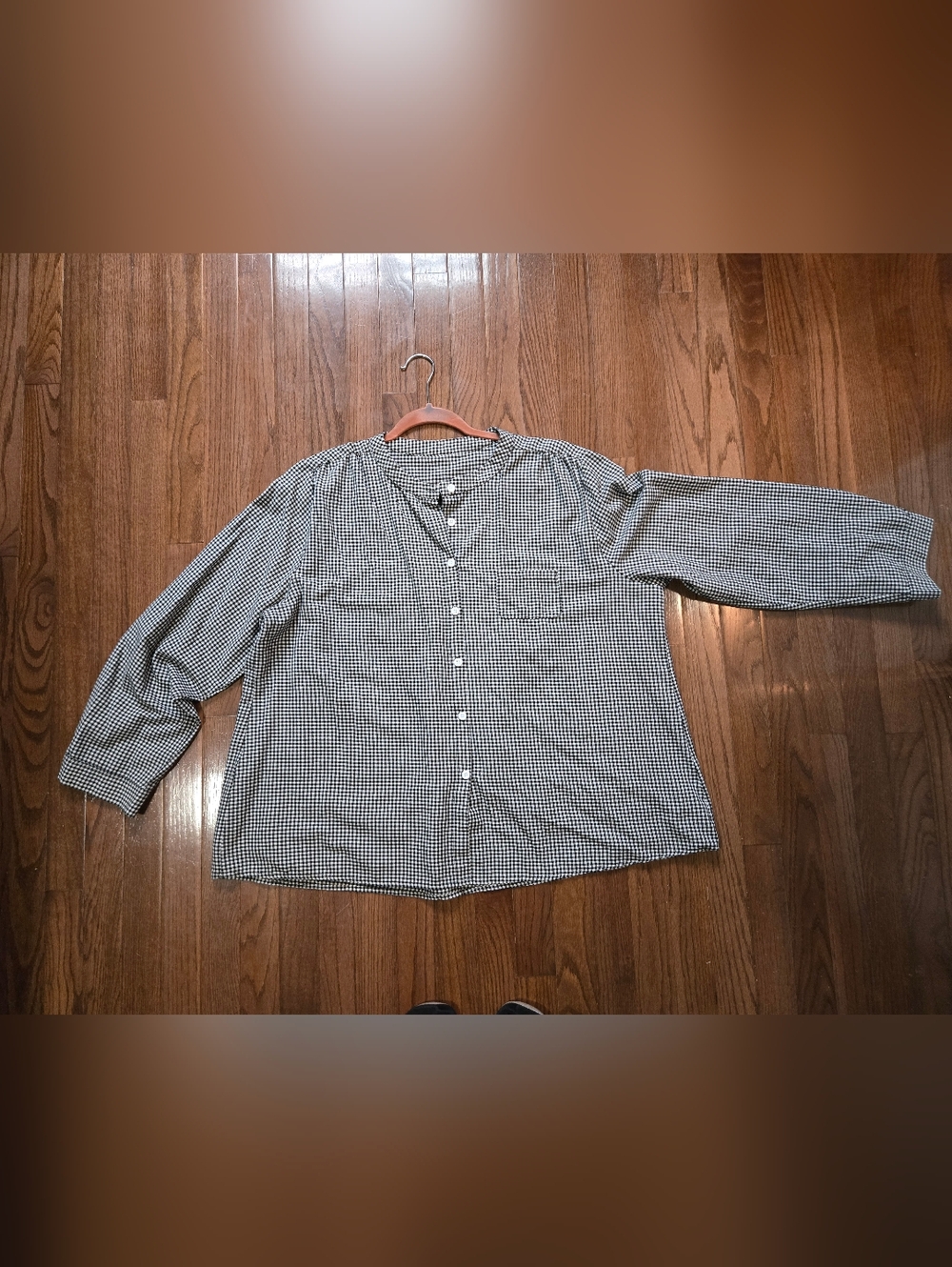 Women's Black & White Gingham Button-Front Blouse